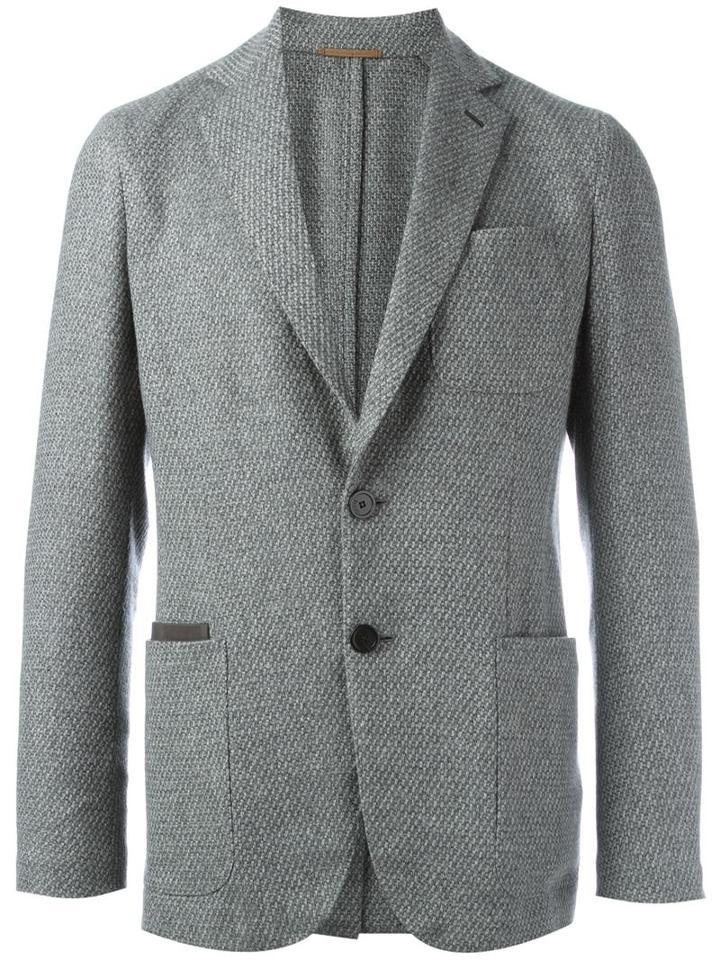 Berluti Button Front Blazer, Men's, Size: 48, Grey, Viscose/cashmere/calf Leather