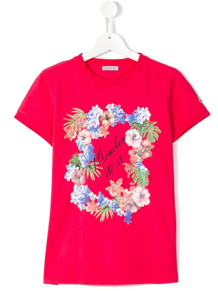 Moncler Kids Floral Print T-shirt, Girl's, Size: 14 Yrs, Pink/purple