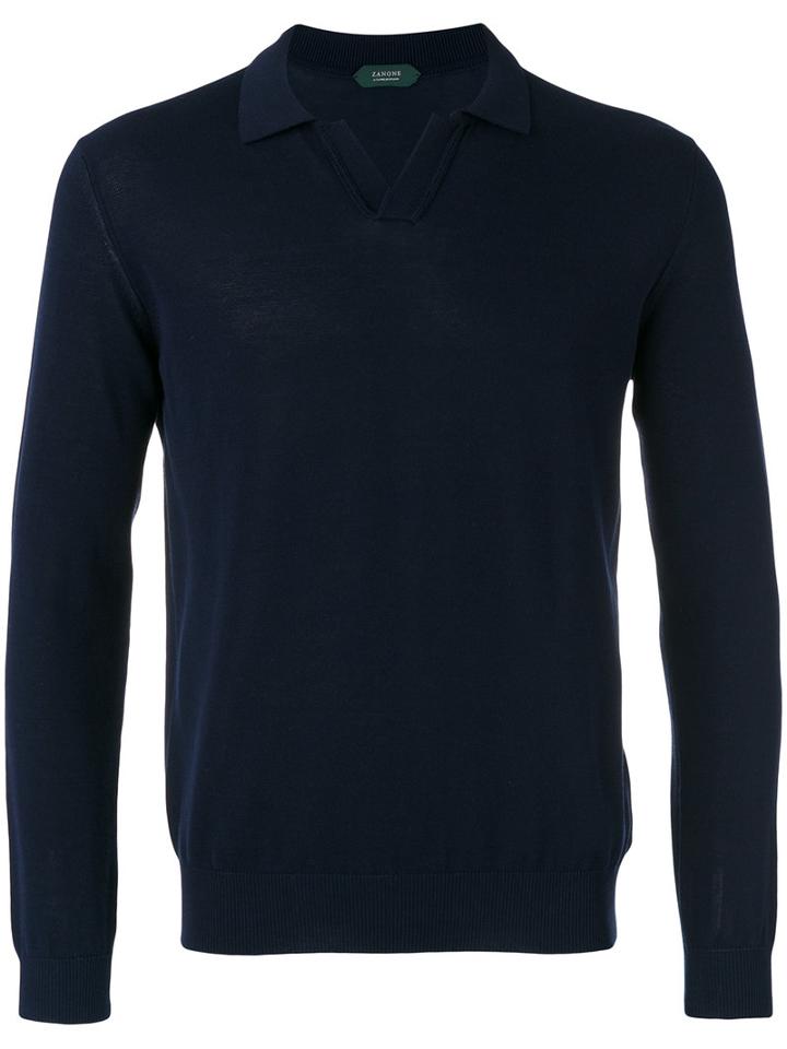 Zanone - Longsleeved Polo Shirt - Men - Cotton - 50, Blue, Cotton