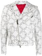 Valentino Vltn Grid Print Leather Jacket - White