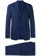Lardini Notched Lapel Suit, Men's, Size: 54, Blue, Spandex/elastane/wool/viscose/cotton