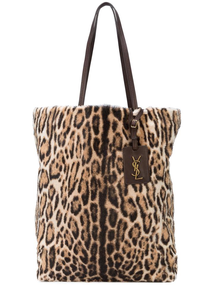 Saint Laurent Leopard Fur Shopper Bag - Brown