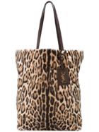 Saint Laurent Leopard Fur Shopper Bag - Brown