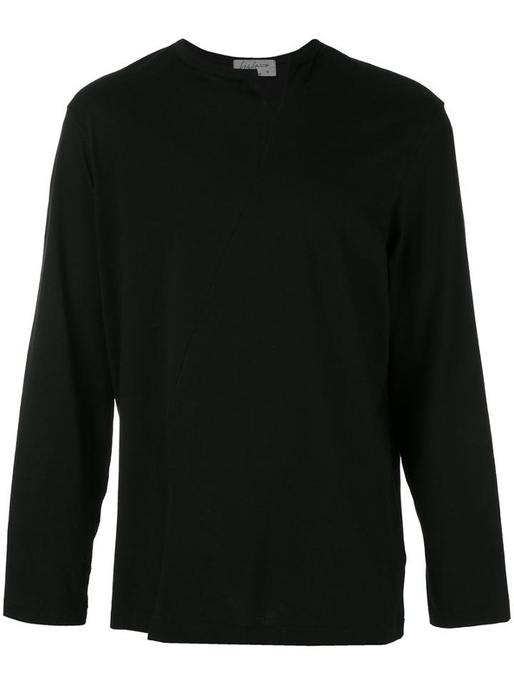 Yohji Yamamoto - Slit Neck Longsleeved T-shirt - Men - Cotton - 3, Black, Cotton