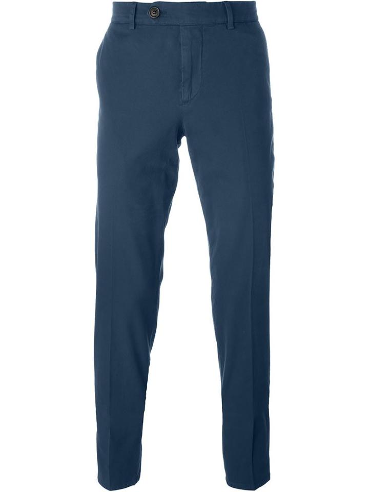 Brunello Cucinelli Chino Trousers, Men's, Size: 46, Blue, Cotton/spandex/elastane/polyester