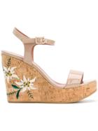 Bally Caelie Embroidered Wedge Sandals - Nude & Neutrals