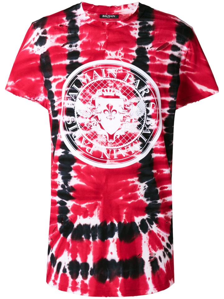 Balmain Tie-dye Logo T-shirt - Red