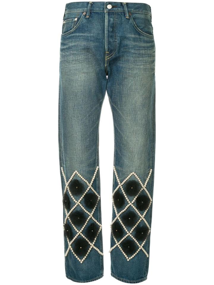 Tu Es Mon Trésor Lattice Tulle Flower Antique Jeans - Blue