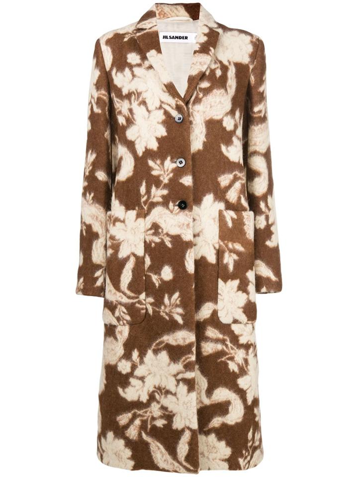 Jil Sander Floral Print Coat - Brown