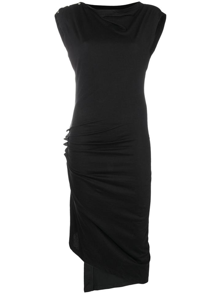 Paco Rabanne Slash Neck Asymmetric Midi Dress - Black