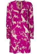 No21 Crane Print Dress - Pink & Purple