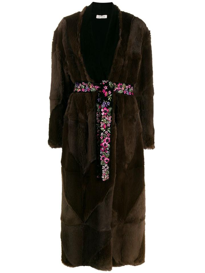 Attico Long Belted Coat - Brown