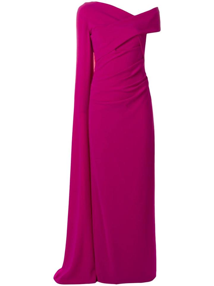 Talbot Runhof Long Cape Sleeve Gown - Pink & Purple