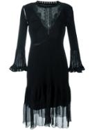 Alberta Ferretti Lace Insert Ribbed Dress, Women's, Size: 42, Black, Polyester/acetate/virgin Wool