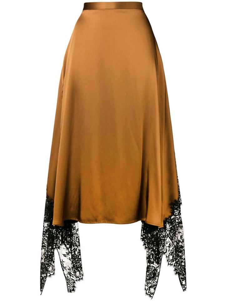 Christopher Kane Lace Trim Satin Skirt - Brown