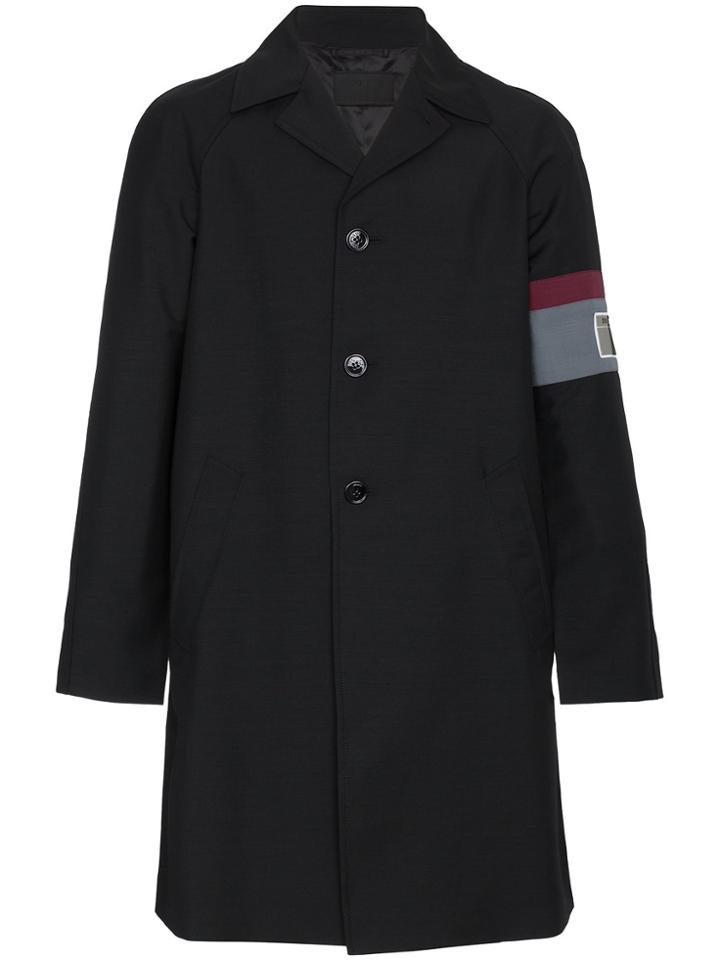 Prada Wool Mac With Logo Patch - Black