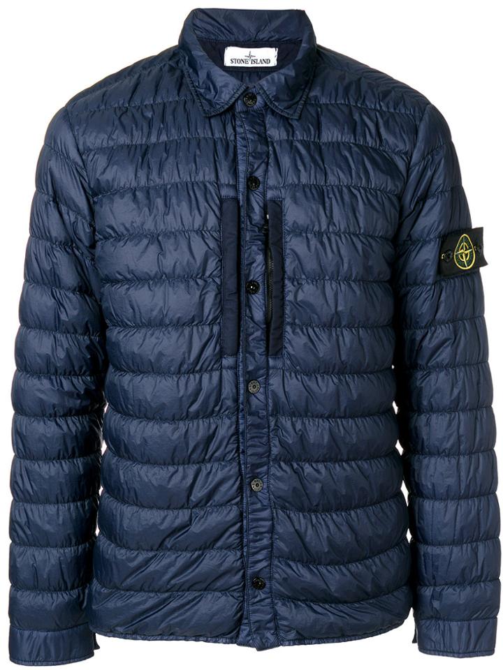 Stone Island Button Up Padded Jacket - Blue