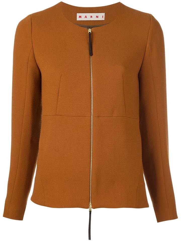 Marni Zipped Stitch Panel Bomber, Women's, Size: 40, Brown, Cotton/viscose/virgin Wool