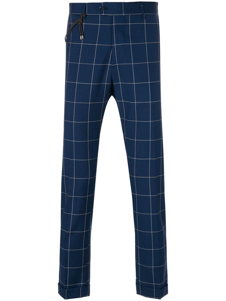 Berwich Windowpane Check Trousers - Blue
