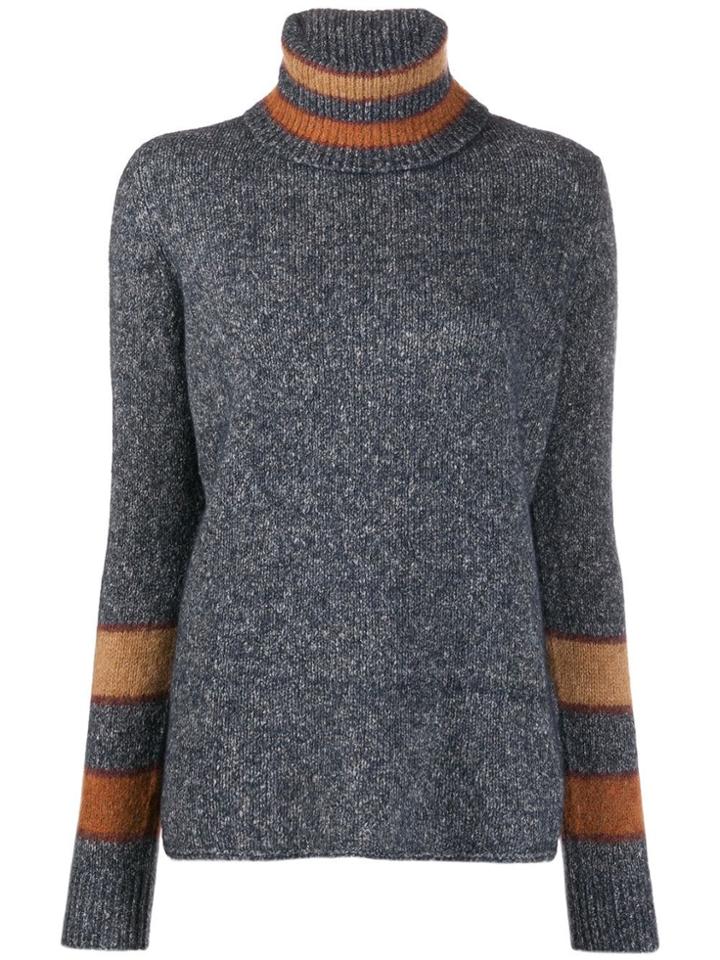 Eleventy Stripe-trimmed Turtleneck Sweater - Grey