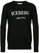 Iceberg Logo Print Crew Neck Jumper - Black