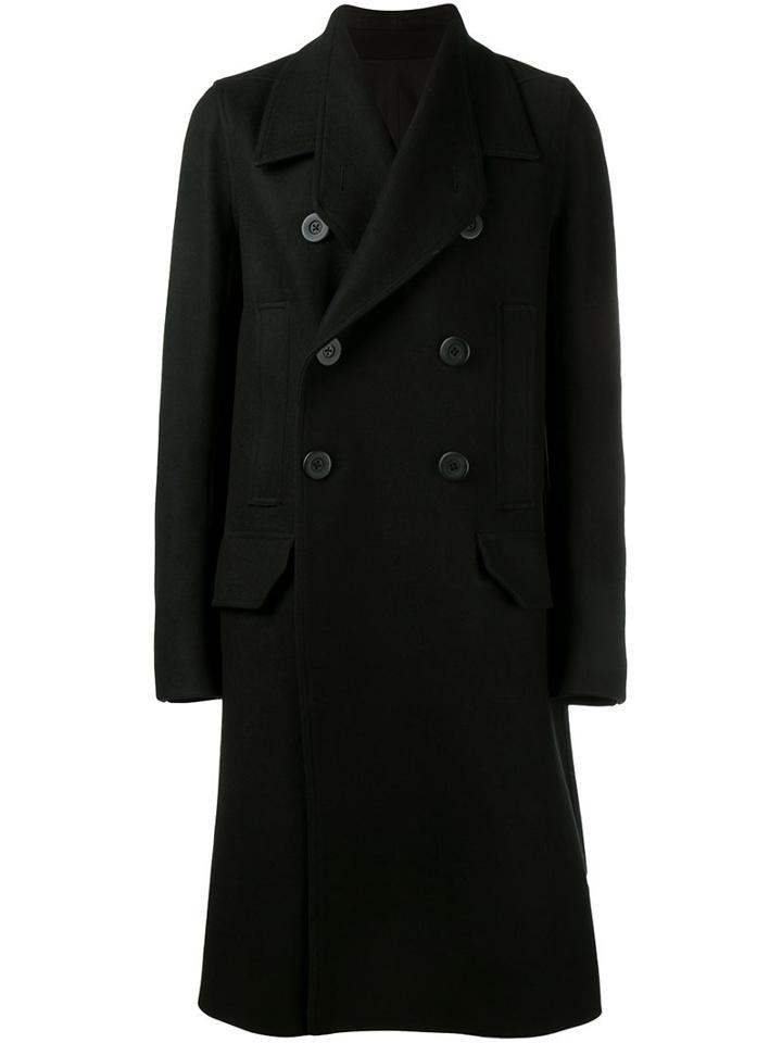 Rick Owens Double Breasted Coat, Men's, Size: 46, Black, Virgin Wool/cupro/cotton
