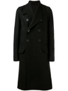 Rick Owens Double Breasted Coat, Men's, Size: 46, Black, Virgin Wool/cupro/cotton