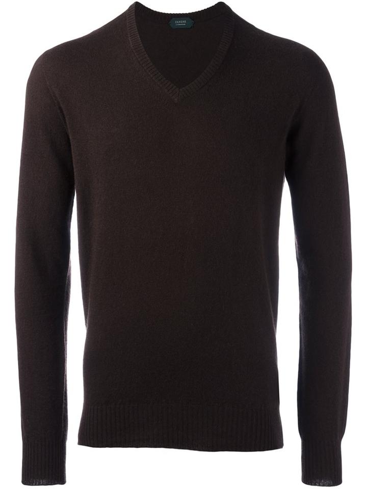 Zanone - V-neck Jumper - Men - Angora/virgin Wool - 54, Brown, Angora/virgin Wool