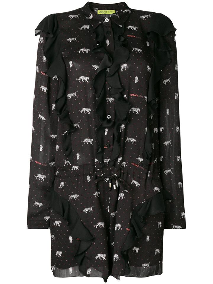 Versace Jeans Ruffled Tiger Print Playsuit - Black