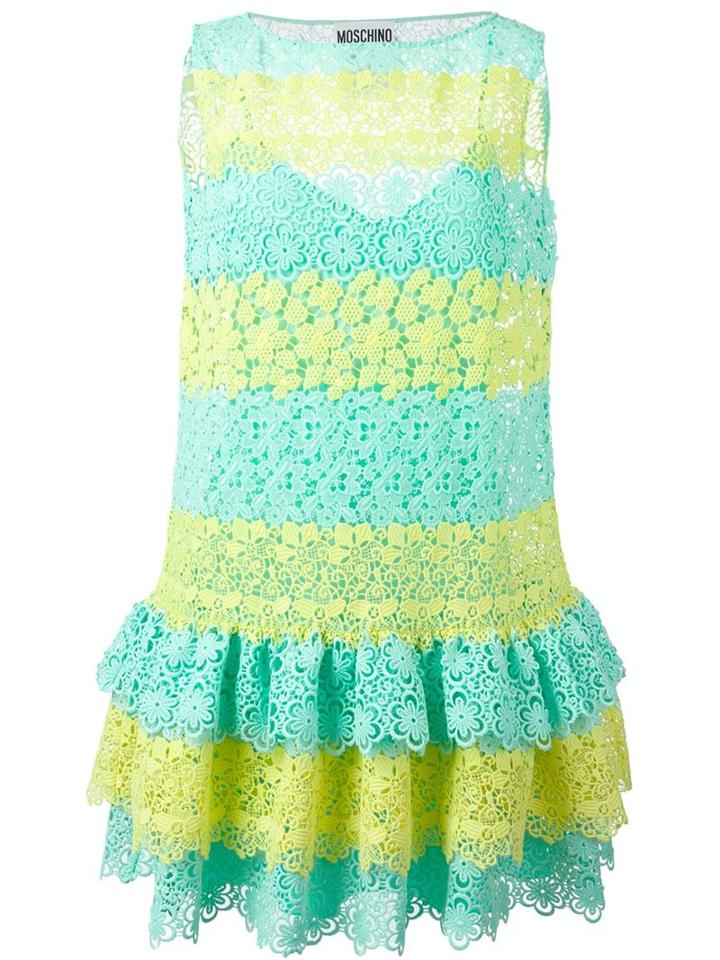 Moschino Striped Macramé Lace Dress, Women's, Size: 40, Green, Polyester