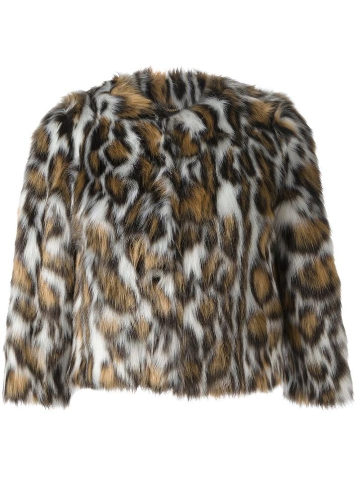 Moschino Leopard Print Faux Fur Jacket, Women's, Size: 38, Nude/neutrals, Rayon/acrylic/polyester