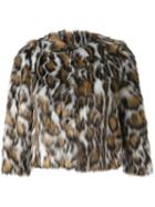 Moschino Leopard Print Faux Fur Jacket, Women's, Size: 38, Nude/neutrals, Rayon/acrylic/polyester