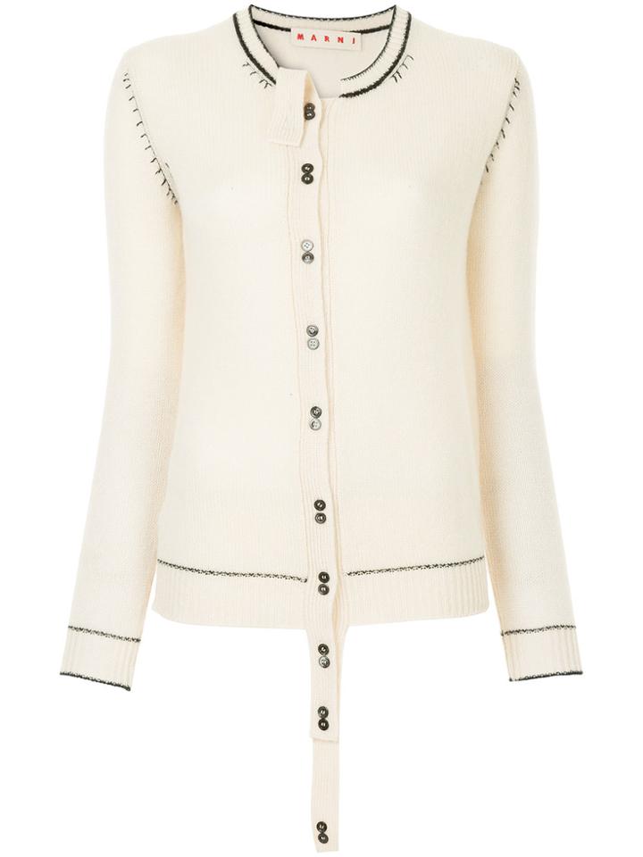 Marni Uneven Button Line Cardigan - Nude & Neutrals