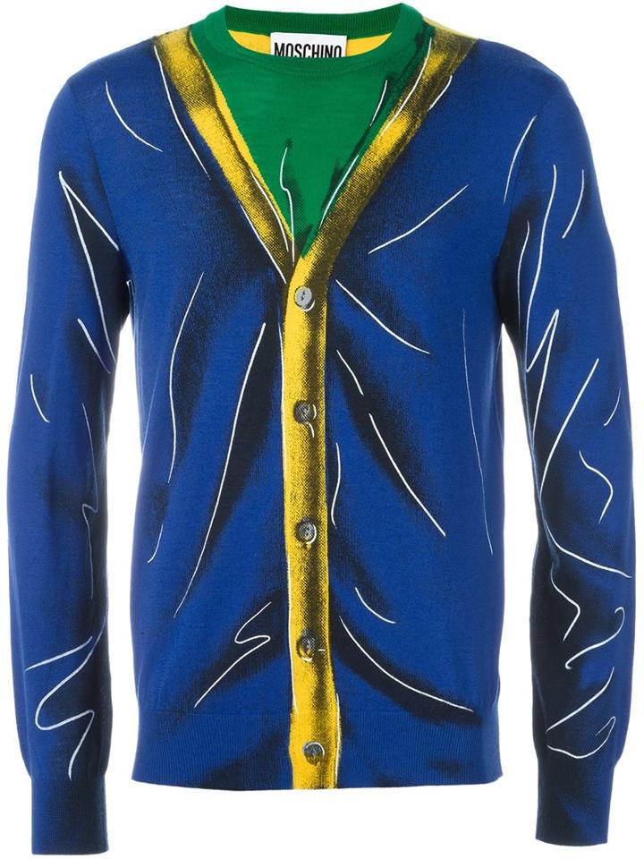 Moschino Trompe-l'oeil Jumper, Men's, Size: 48, Blue, Virgin Wool