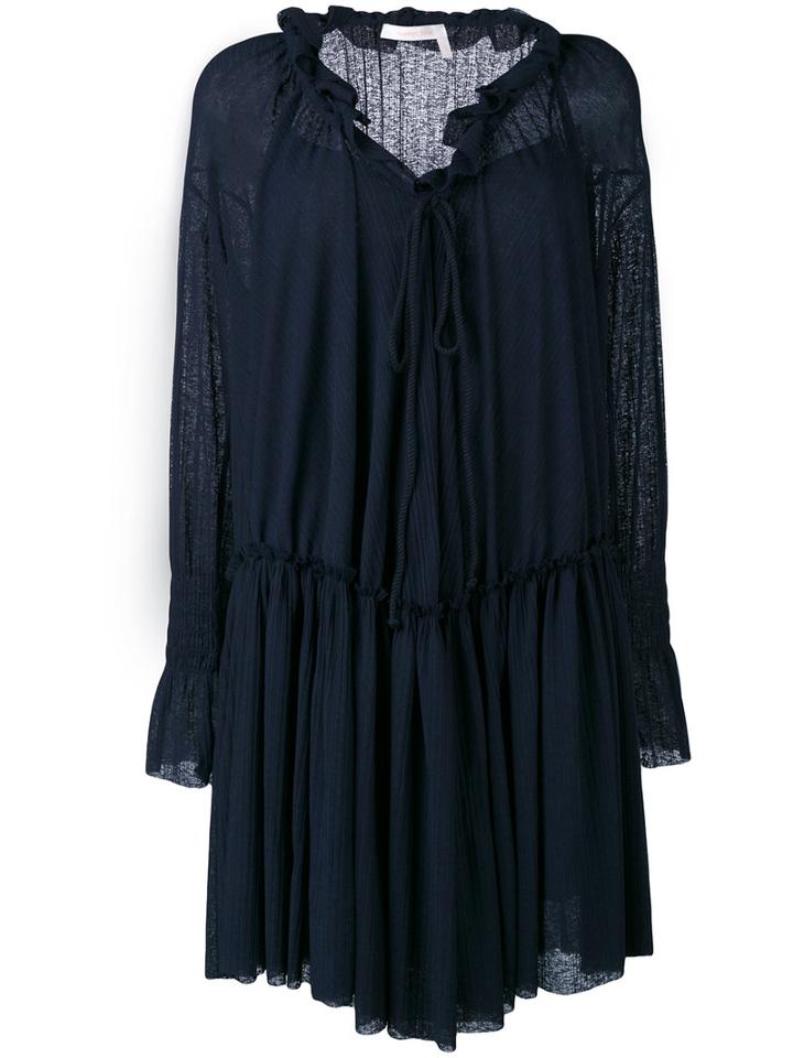 See By Chloé - Pleated Dress - Women - Cotton/polyester - Xs, Blue, Cotton/polyester