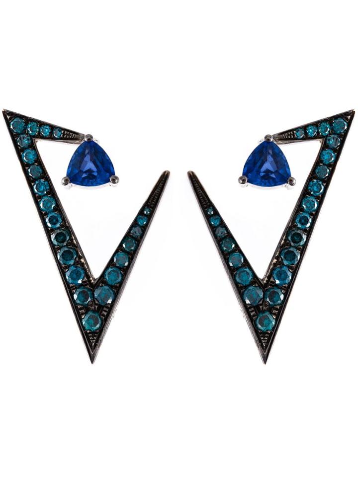Nikos Koulis Geometric Sapphire And Diamond Earrings - Blue