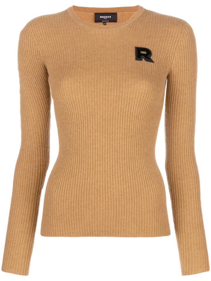 Rochas Logo Patch Fitted Sweater - Nude & Neutrals