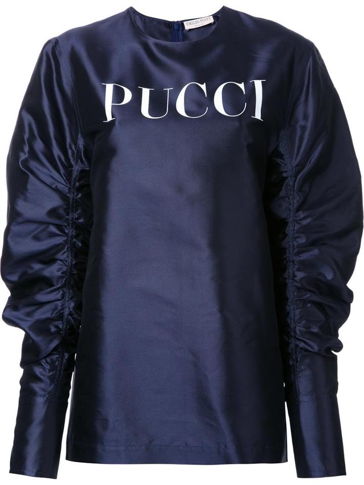 Emilio Pucci Logo Print Blouse, Women's, Size: 38, Blue, Silk