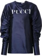 Emilio Pucci Logo Print Blouse, Women's, Size: 38, Blue, Silk