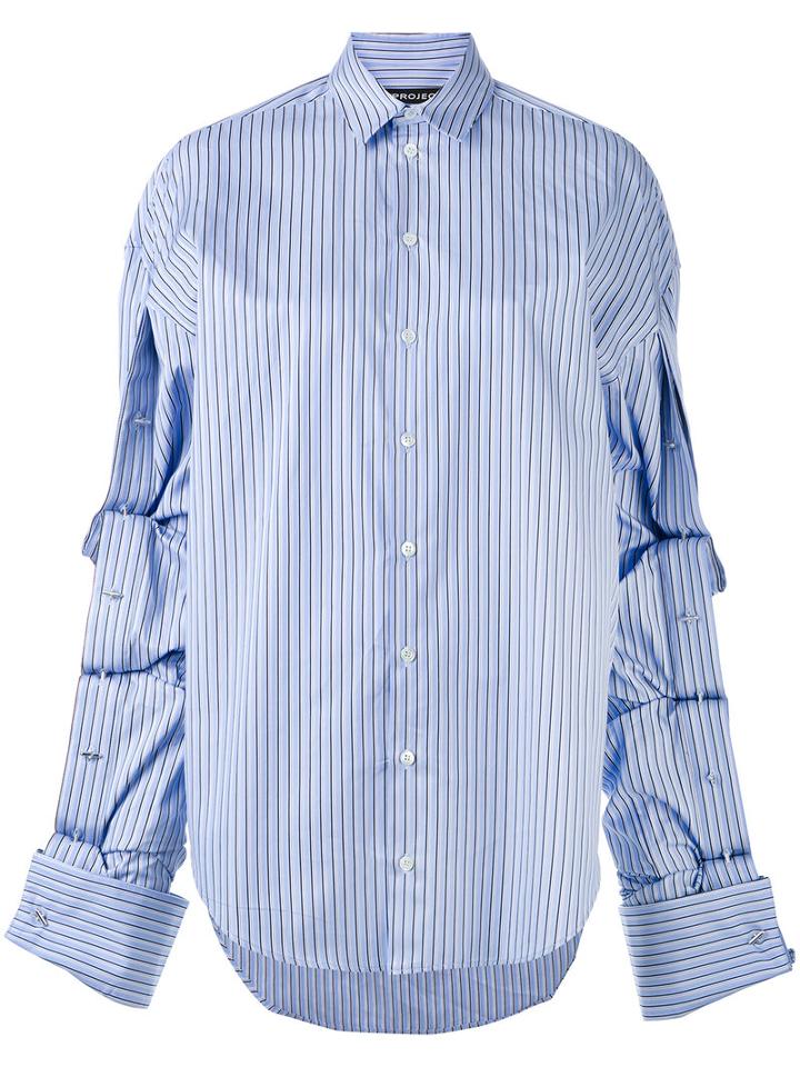 Y / Project - Oversized Button Sleeve Shirt - Women - Cotton - 38, Blue, Cotton
