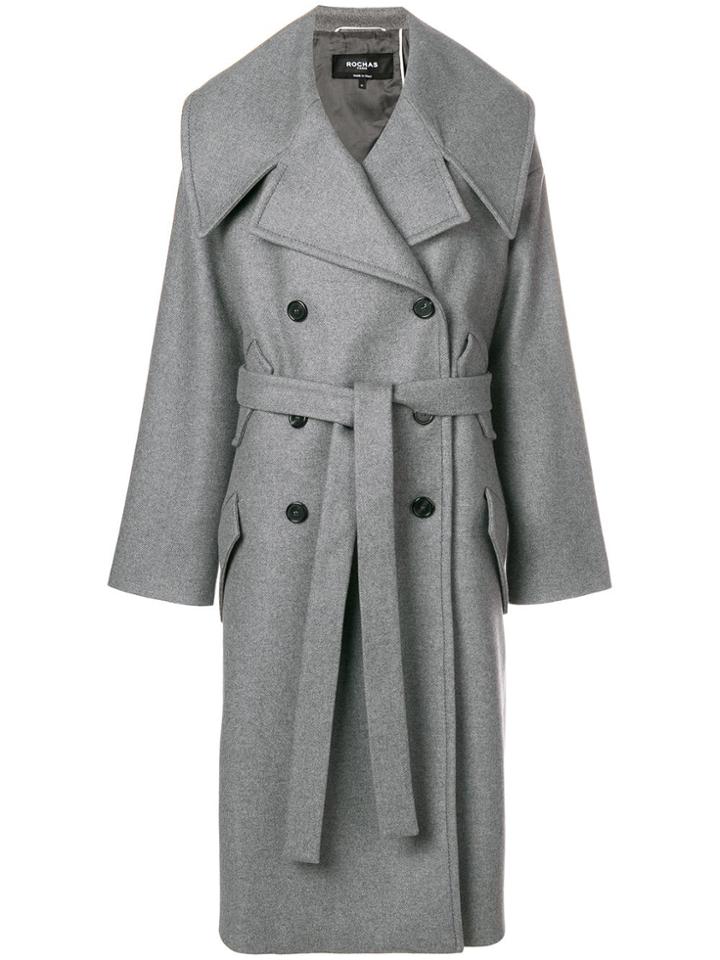 Rochas Belted Double-breasted Coat - Grey