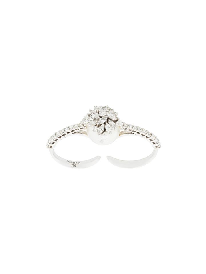 Yeprem 18kt White Gold Diamond Cluster And Pearl Ring - Metallic