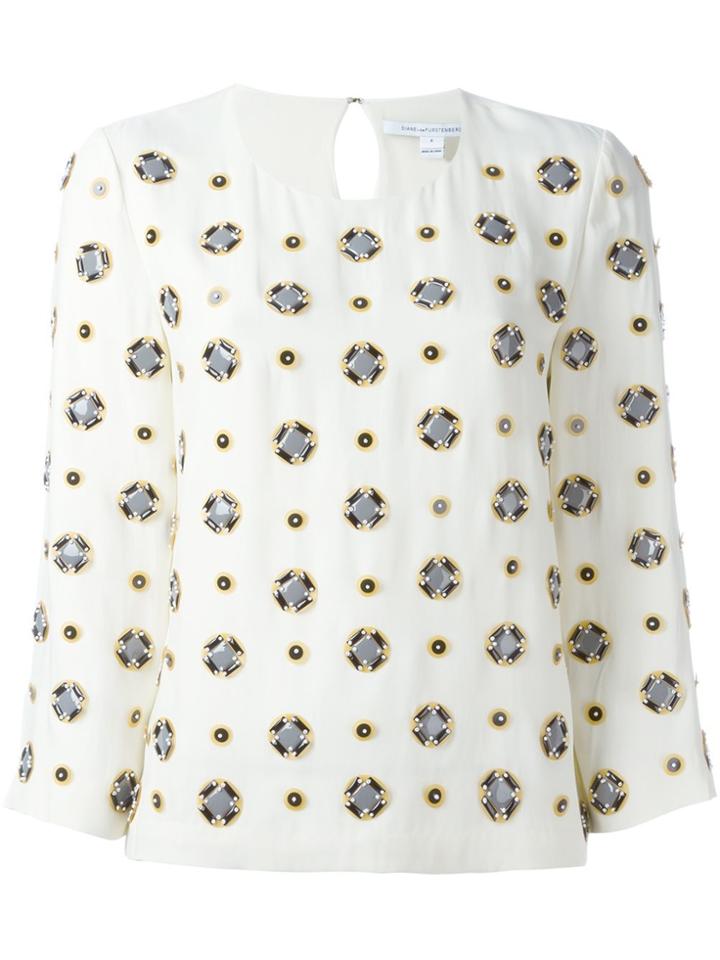 Dvf Diane Von Furstenberg Embellished Three-quarters Sleeve Blouse -