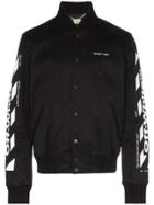 Off-white Striped Sleeve Logo Print Bomber Jacket - Black