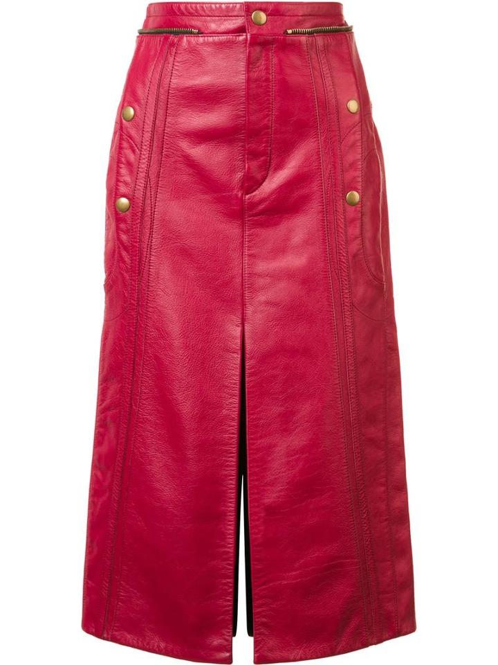 Chloé Leather Biker Skirt, Women's, Size: 38, Red, Leather