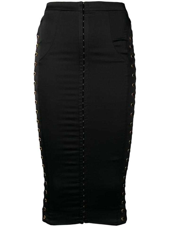 Murmur Side Lace-up Pencil Skirt - Black