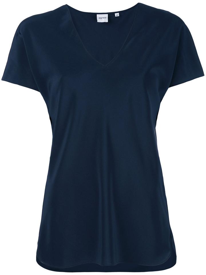 Aspesi - V-neck Blouse - Women - Silk - 46, Blue, Silk