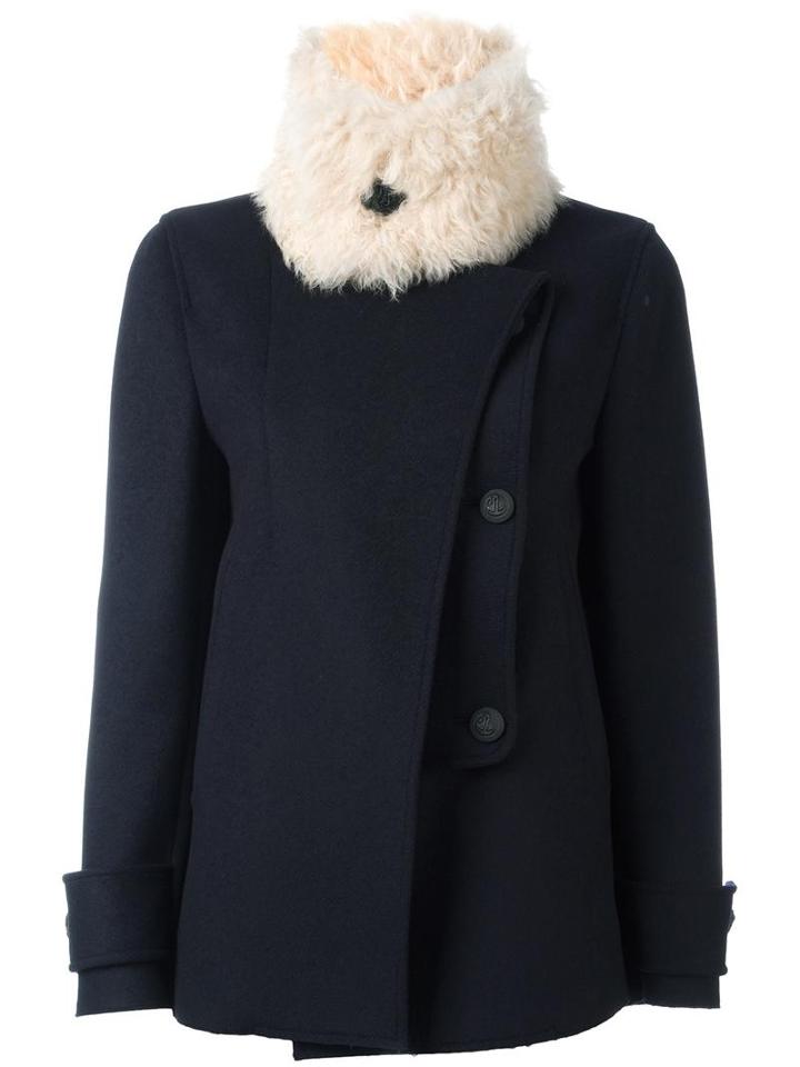 Cédric Charlier Removable Shearling Collar Jacket, Women's, Size: 40, Black, Acetate/rayon/wool/sheep Skin/shearling