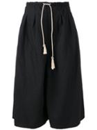 Forte Forte Drawstring Knee Length Shorts, Women's, Size: Iii, Black, Linen/flax/cotton