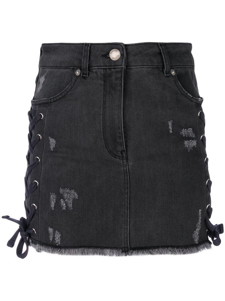 Versus - Lace Up Mini Skirt - Women - Cotton/spandex/elastane - 38, Grey, Cotton/spandex/elastane